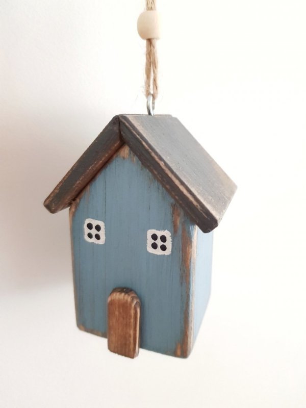 BOX Drewniany domek niebieski 