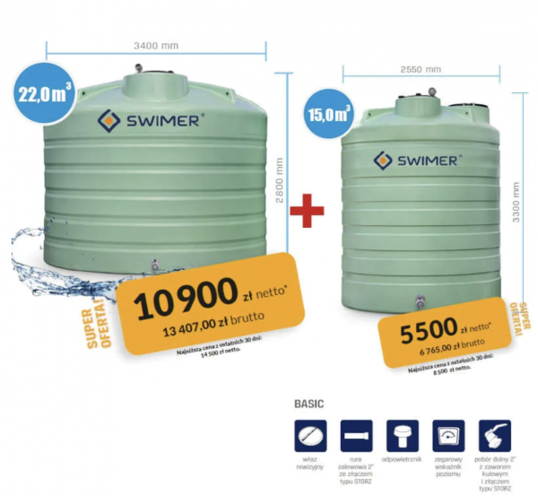 Zestaw zbiornik do RSM i wody Agro-Water Tank Swimer 22000l+15000l