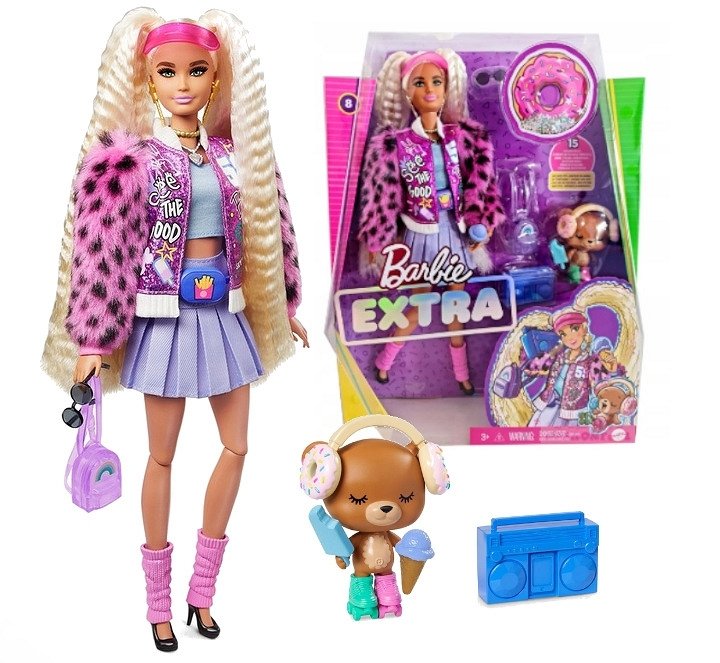 Barbie Extra Lalka modowa Miś na wrotkach GYJ77