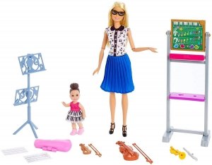Lalka BARBIE Nauczycielka Muzyki 2 Lalki SKRZYPCE Mattel FXP18