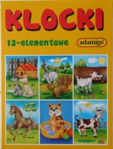 Klocki 12 elementowe Zwierzęta domowe 6 układanek Puzzle Adamigo