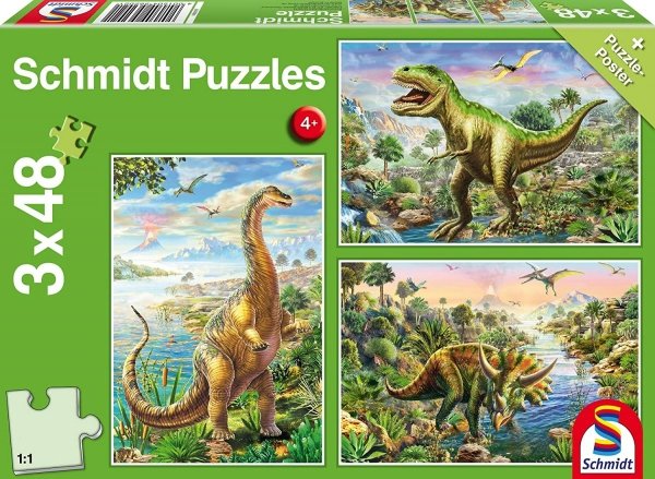 Puzzle 3x48 Dinozaury Gady prehistoryczne Schmidt 56202