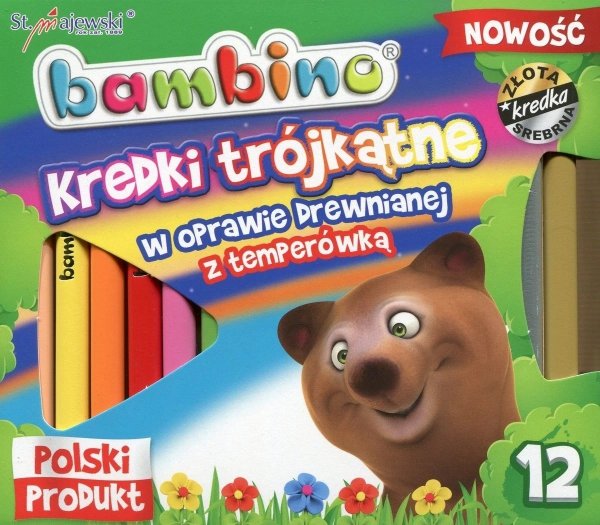 Kredki trójkątne w oprawie drewnianej z temperówką