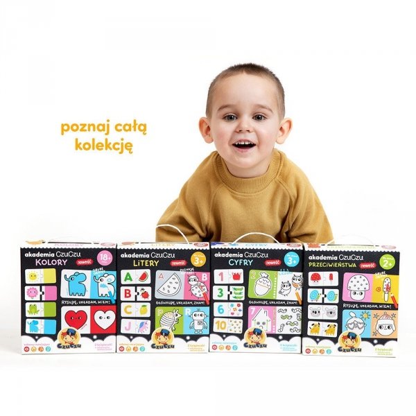 Litery Akademia CzuCzu Rysujcie Układajcie 2 Książeczki puzzle  3+