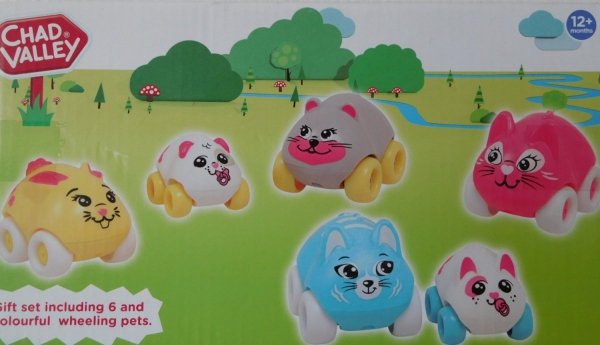 Zestaw 6 Kolorowych Autek Zwierzątka Auta Pets 12m+
