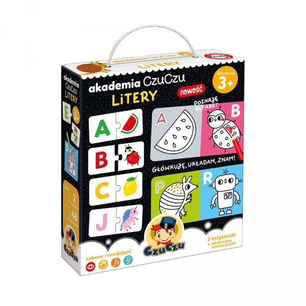 Litery Akademia CzuCzu Rysujcie Układajcie 2 Książeczki puzzle  3+