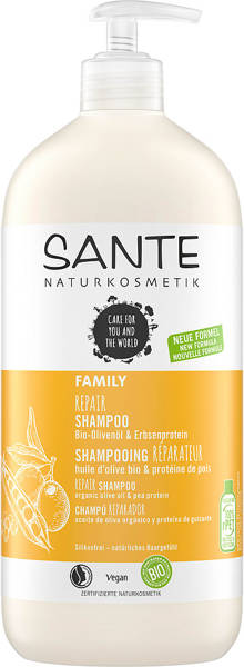 Sante Naturkosmetik FAMILY Szampon regenerujacy z bio-oliwą i proteinami grochu 500 ml.