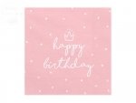 Serwetki 3 warstw. 33x33cm Happy Birthday różowe