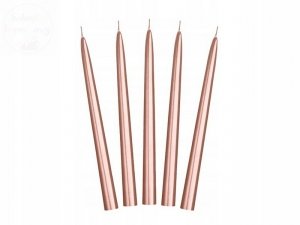 Świeca stożkowa metalizowana różowe złoto - 24 cm