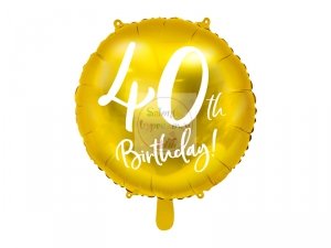 Balon foliowy okrągły złoty 40-ste urodziny 45cm
