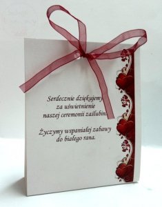 Winietki, wizytówki na okrągłe stoły Serca bordoo