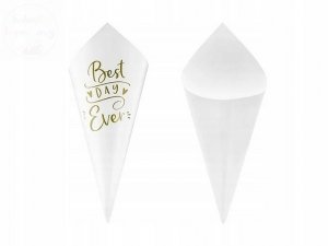 Rożki na konfetti białe + złoto 16 cm, 10 szt