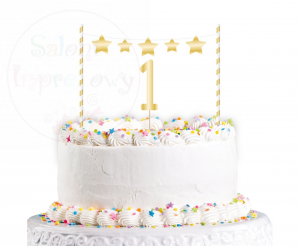 Dekoracja na tort topper 1 urodziny,  złoty 19cm
