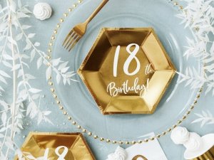 Talerzyki 18th Birthday złote 20 cm - 6szt