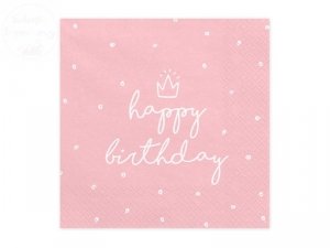 Serwetki 3 warstw. 33x33cm Happy Birthday różowe