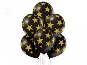 Balony 12 cali czarne w złote gwiazdki 1szt