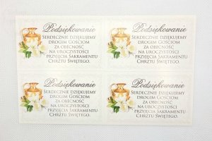 Naklejki  na ciasto, podziękowania na Chrzest 4szt