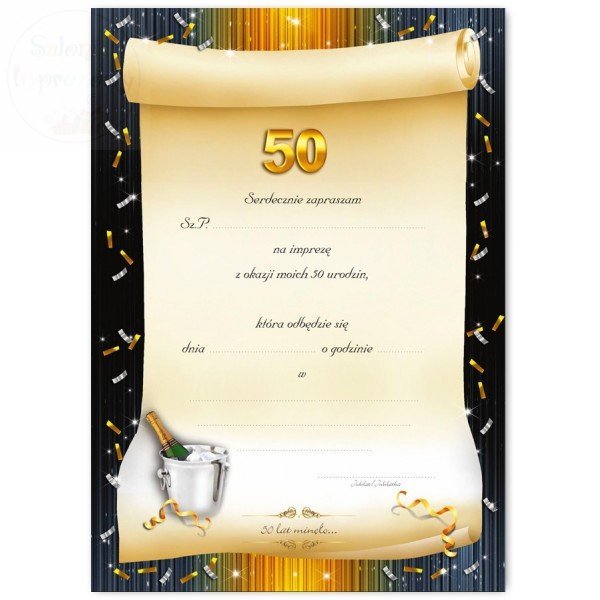 Zaproszenie na 50-te urodziny, urodzinowe 1szt