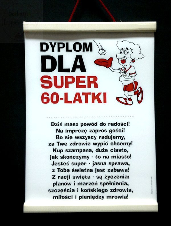 Dyplom pamiątkowy dla 60-latki z miejcem na imię