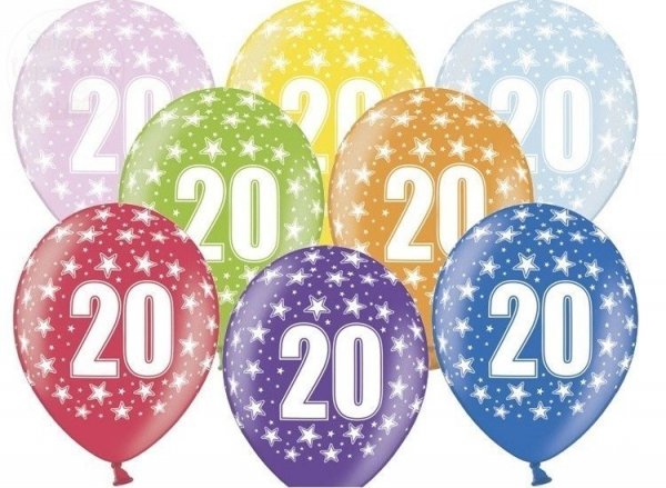 Balony metaliczne 20 urodziny mix kolor