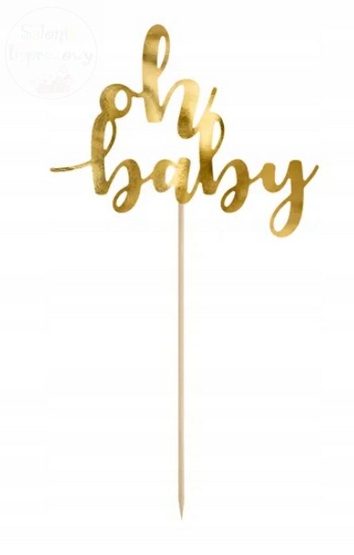 Topper na tort Oh Baby złoty - 25 cm