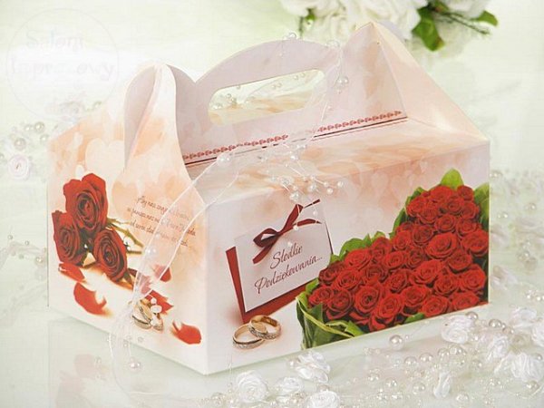 Pudełko na ciasto weselne Czerwone róże&quot; CS04
