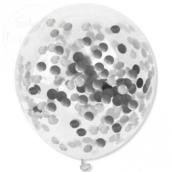 Balon przeźroczyste + srebrne konfetti 30cm 1szt