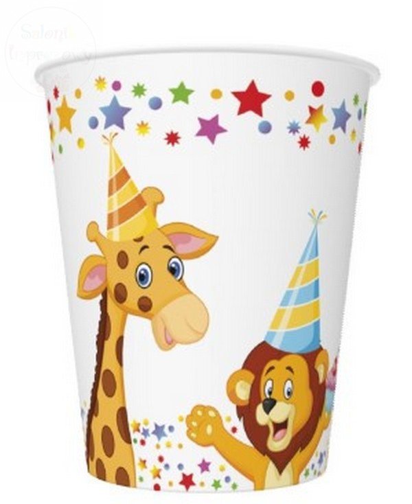 Kubeczki papierowe URODZINOWE ZOO 250ml - 8szt