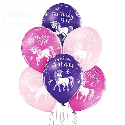 Balony 12 cali Birthday Girl Unicorn mix kolor