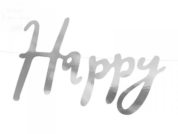 Baner HAPPY BIRTHDAY srebrny 16,5 x 62 cm
