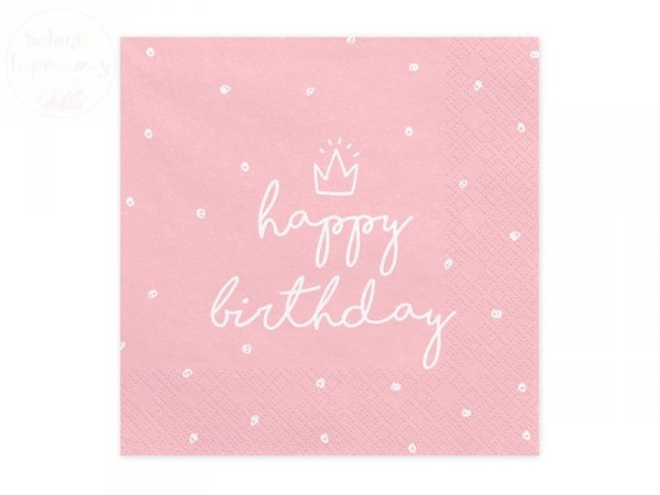 Serwetki 3 warstw. 33x33cm Happy Birthday różowe