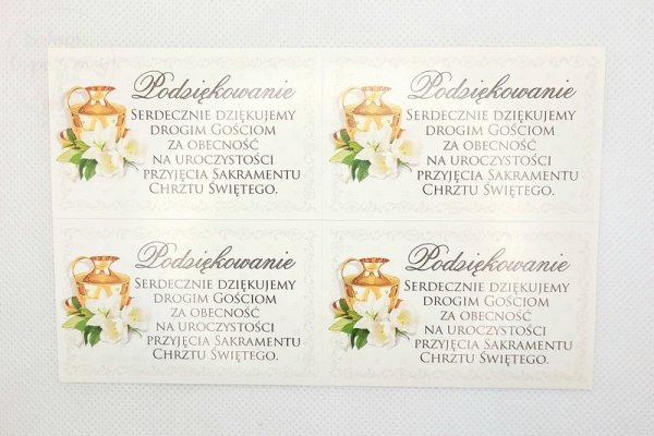 Naklejki  na ciasto, podziękowania na Chrzest 4szt