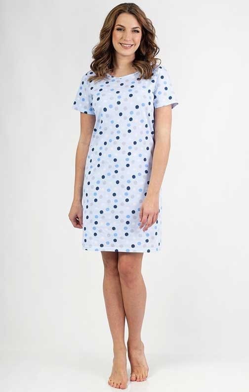 Koszula nocna niebieska z krótkim rękawem w groszki Regina 147 2XL-4XL 
