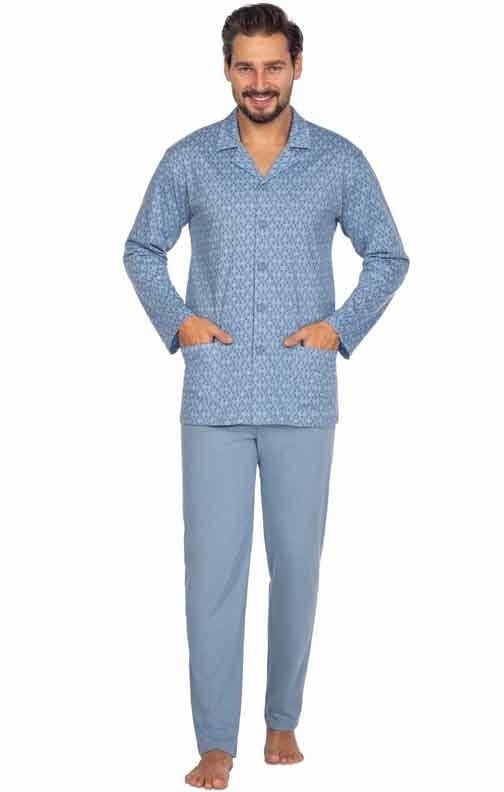 Niebieska piżama męska z rozpinaną koszulą Regina 463/24 Maxi