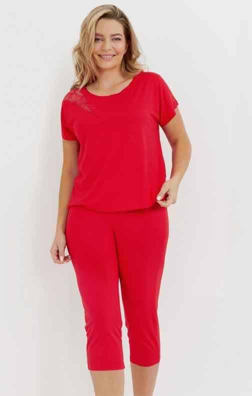 Czerwona piżama damska wiskozowa De Lafense Velar 740