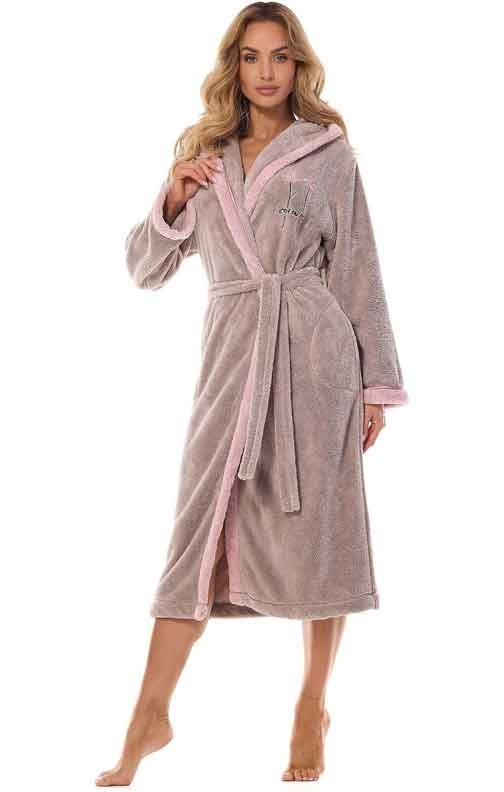 Ciepły gruby i długi szlafrok damski L&amp;L 2419 Tess długi 3XL opal