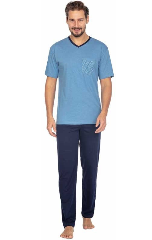 Niebieska piżama męska z krótkim rękawem i długimi spodniami Regina 456 Maxi