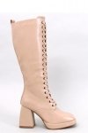 Kozaki sznurowane na szerokim obcasie WEDNESDAY BEIGE - Inello
