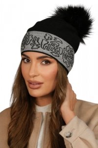 LILIANA czapka damska czarna z  ECO pomponem - Kamea