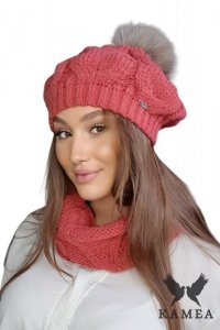 ZITA-KOMPLET damski beret z kominem zimowy kolor koralowy - Kamea