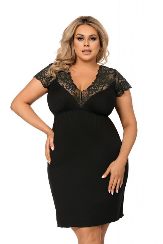 Koszulka nocna Koszula Nocna Model Tess plus Black - Donna
