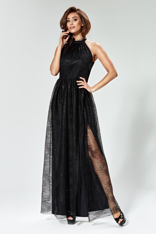 Sukienka Kreszowana sukienka maxi ze stójką 1761 Black - Marselini