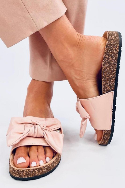 Sandał Klapki korkowe z kokardą BUSSI PINK - Inello