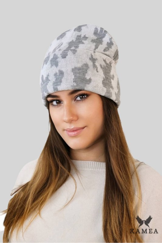 VENTURA zimowa  czapka moro beanie  kolor biały - Kamea