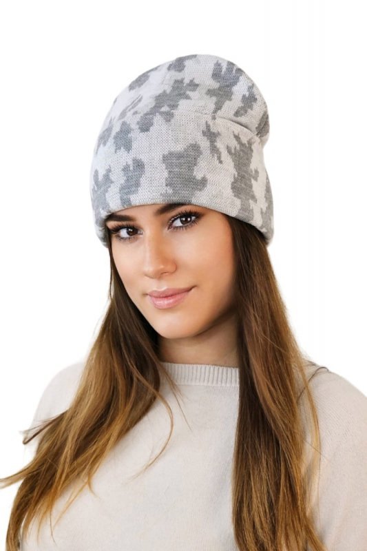 VENTURA zimowa  czapka moro beanie  kolor biały - Kamea