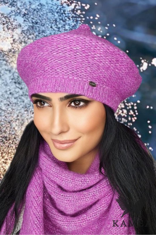 OFELIA zimowy beret damski kolor różowy - Kamea