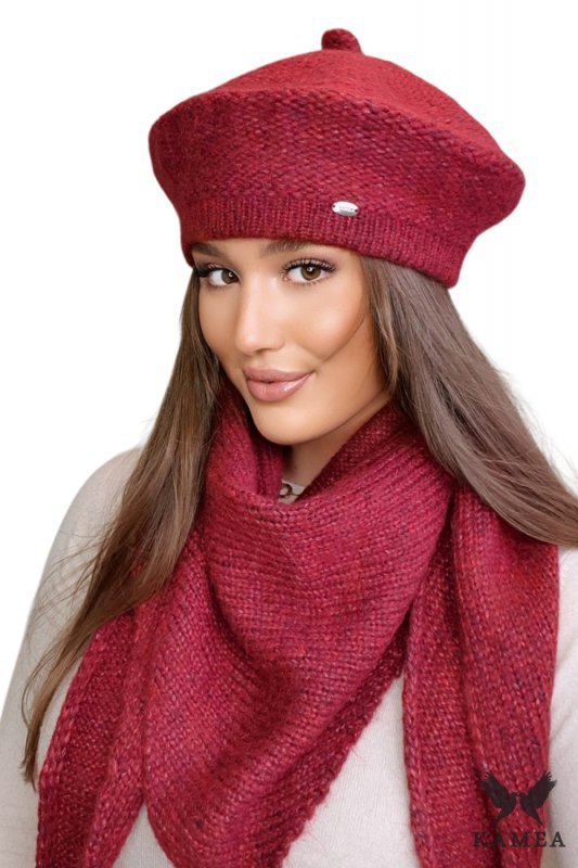 OFELIA zimowy beret damski kolor wino - Kamea