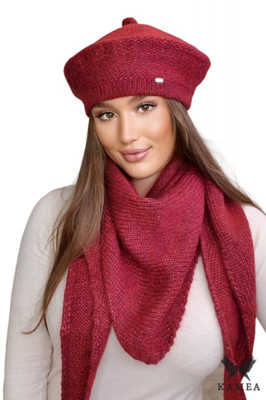 OFELIA zimowy beret damski kolor wino - Kamea