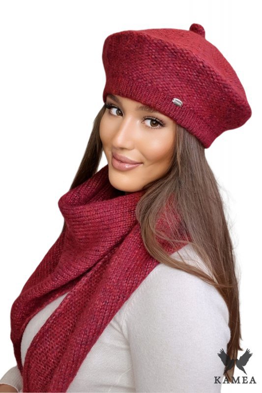 OFELIA zimowy beret damski kolor wino - Kamea
