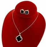 br68 Komplet złoty pozłacany 14k kolczyki, łańcuszek 45+5cm koniczyna marokańska